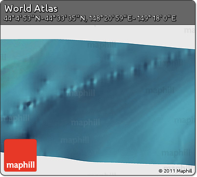 Satellite 3D Map of the Area around 44° 19' 14" N, 148° 49' 29" E