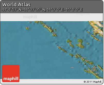 Satellite 3D Map of the Area around 44° 19' 14" N, 14° 31' 30" E