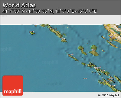 Satellite 3D Map of the Area around 44° 19' 14" N, 14° 31' 30" E