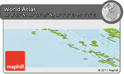 Physical Panoramic Map of the Area around 44° 19' 14" N, 14° 31' 30" E