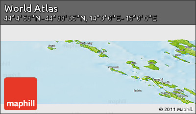 Physical Panoramic Map of the Area around 44° 19' 14" N, 14° 31' 30" E