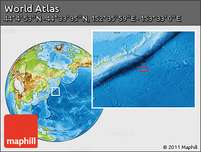Physical Location Map of the Area around 44° 19' 14" N, 153° 4' 29" E