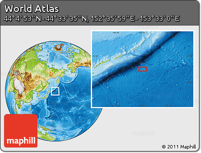 Physical Location Map of the Area around 44° 19' 14" N, 153° 4' 29" E