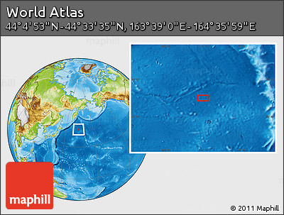Physical Location Map of the Area around 44° 19' 14" N, 164° 7' 30" E