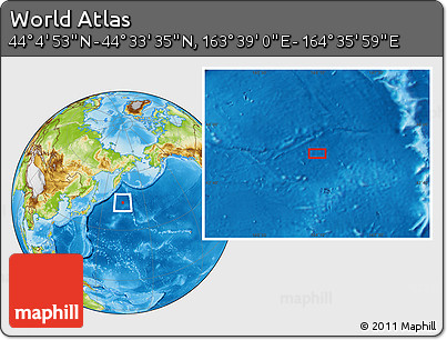 Physical Location Map of the Area around 44° 19' 14" N, 164° 7' 30" E