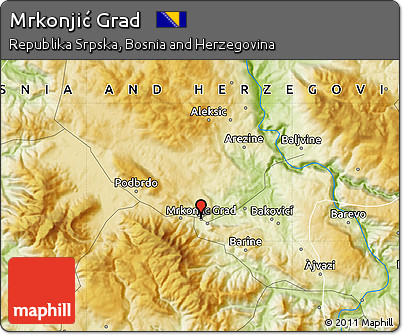 Physical Map of Mrkonjić Grad