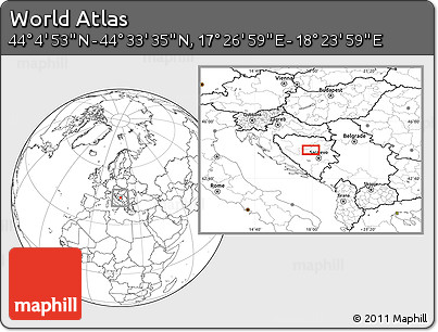 Blank Location Map of the Area around 44° 19' 14" N, 17° 55' 29" E