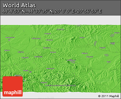 Political 3D Map of the Area around 44° 19' 14" N, 20° 28' 30" E