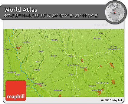 Physical 3D Map of the Area around 44° 19' 14" N, 24° 43' 30" E