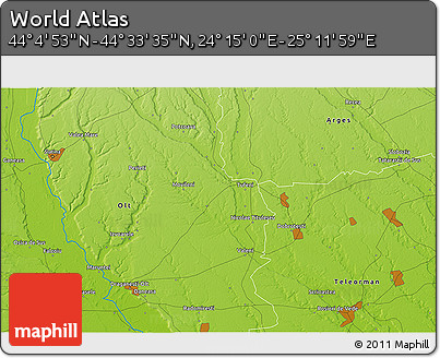 Physical 3D Map of the Area around 44° 19' 14" N, 24° 43' 30" E