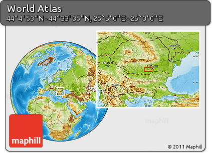 Physical Location Map of the Area around 44° 19' 14" N, 25° 34' 30" E