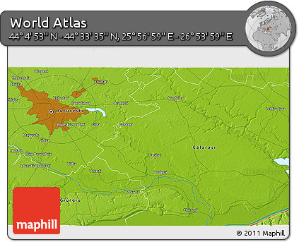 Physical 3D Map of the Area around 44° 19' 14" N, 26° 25' 29" E
