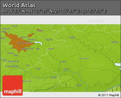 Physical 3D Map of the Area around 44° 19' 14" N, 26° 25' 29" E