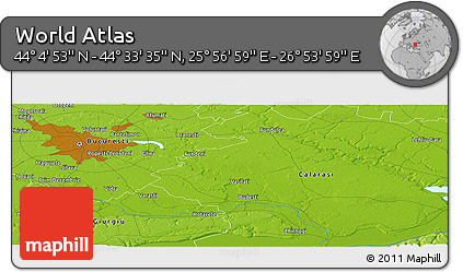 Physical Panoramic Map of the Area around 44° 19' 14" N, 26° 25' 29" E