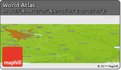 Physical Panoramic Map of the Area around 44° 19' 14" N, 26° 25' 29" E