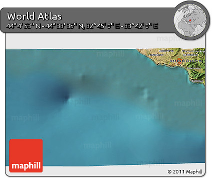 Satellite 3D Map of the Area around 44° 19' 14" N, 33° 13' 30" E
