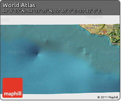 Satellite 3D Map of the Area around 44° 19' 14" N, 33° 13' 30" E