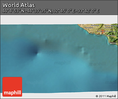 Satellite 3D Map of the Area around 44° 19' 14" N, 33° 13' 30" E