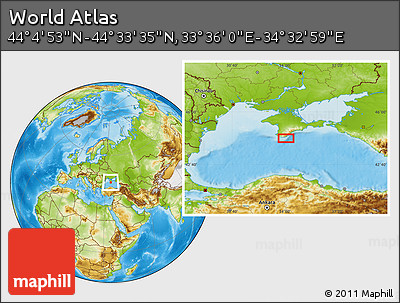 Physical Location Map of the Area around 44° 19' 14" N, 34° 4' 30" E