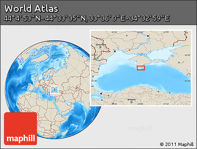 Shaded Relief Location Map of the Area around 44° 19' 14" N, 34° 4' 30" E