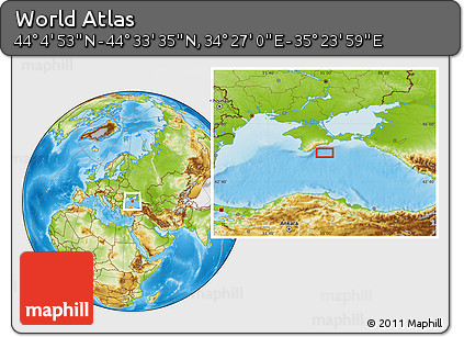 Physical Location Map of the Area around 44° 19' 14" N, 34° 55' 29" E