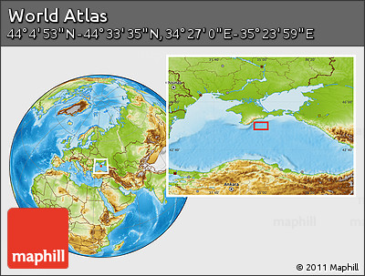 Physical Location Map of the Area around 44° 19' 14" N, 34° 55' 29" E