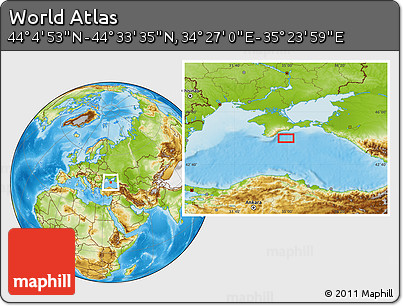 Physical Location Map of the Area around 44° 19' 14" N, 34° 55' 29" E