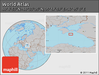 Gray Location Map of the Area around 44° 19' 14" N, 35° 46' 29" E