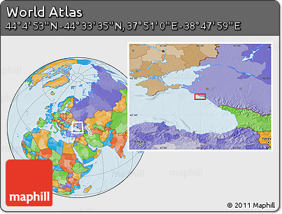Political Location Map of the Area around 44° 19' 14" N, 38° 19' 30" E