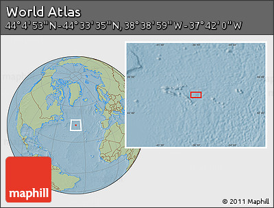 Savanna Style Location Map of the Area around 44° 19' 14" N, 38° 10' 29" W, hill shading