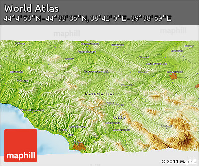 Physical 3D Map of the Area around 44° 19' 14" N, 39° 10' 29" E