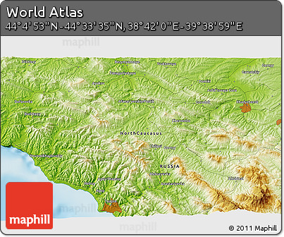 Physical 3D Map of the Area around 44° 19' 14" N, 39° 10' 29" E