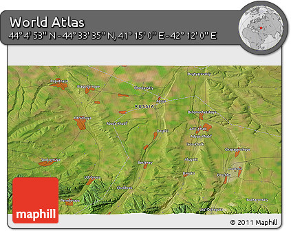 Satellite 3D Map of the Area around 44° 19' 14" N, 41° 43' 30" E