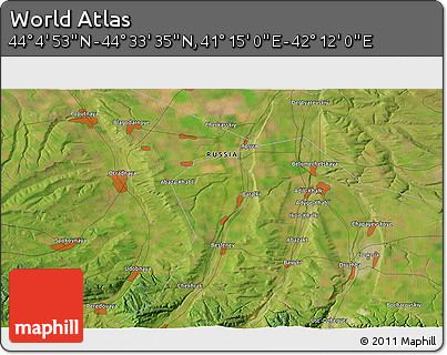 Satellite 3D Map of the Area around 44° 19' 14" N, 41° 43' 30" E