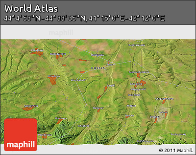 Satellite 3D Map of the Area around 44° 19' 14" N, 41° 43' 30" E
