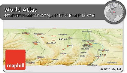 Physical Panoramic Map of the Area around 44° 19' 14" N, 41° 43' 30" E