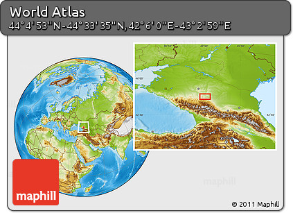 Physical Location Map of the Area around 44° 19' 14" N, 42° 34' 30" E