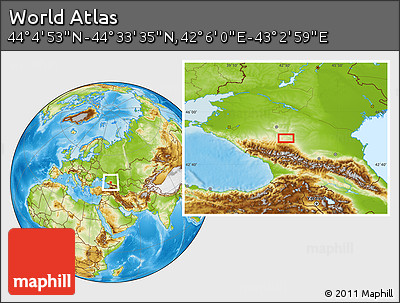 Physical Location Map of the Area around 44° 19' 14" N, 42° 34' 30" E