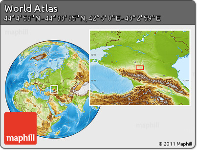 Physical Location Map of the Area around 44° 19' 14" N, 42° 34' 30" E