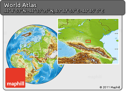 Physical Location Map of the Area around 44° 19' 14" N, 44° 16' 29" E