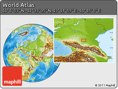 Physical Location Map of the Area around 44° 19' 14" N, 44° 16' 29" E