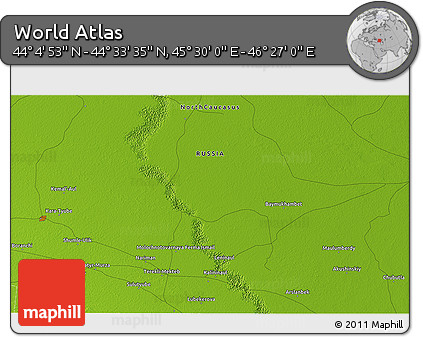 Physical 3D Map of the Area around 44° 19' 14" N, 45° 58' 30" E