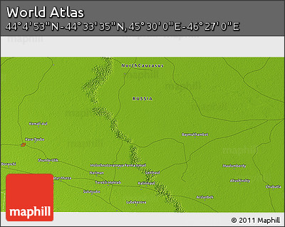 Physical 3D Map of the Area around 44° 19' 14" N, 45° 58' 30" E