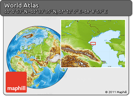 Physical Location Map of the Area around 44° 19' 14" N, 47° 40' 29" E