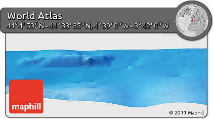 Shaded Relief Panoramic Map of the Area around 44° 19' 14" N, 4° 10' 30" W