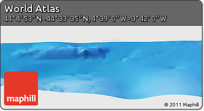 Shaded Relief Panoramic Map of the Area around 44° 19' 14" N, 4° 10' 30" W