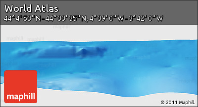 Shaded Relief Panoramic Map of the Area around 44° 19' 14" N, 4° 10' 30" W