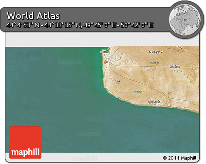 Satellite 3D Map of the Area around 44° 19' 14" N, 50° 13' 30" E