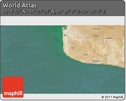 Satellite 3D Map of the Area around 44° 19' 14" N, 50° 13' 30" E