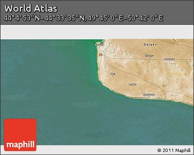 Satellite 3D Map of the Area around 44° 19' 14" N, 50° 13' 30" E